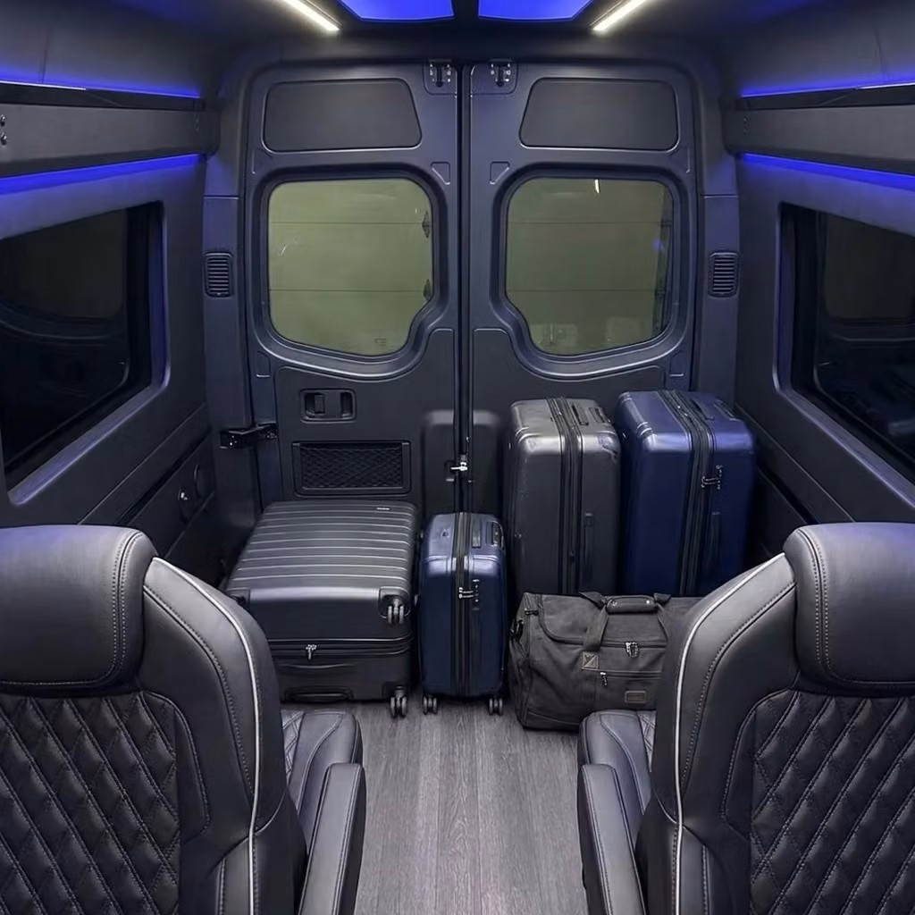 sherwood sprinter van rental with driver luggage area